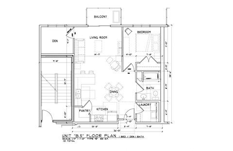 Floor plan for 1 bed, 1 bath, 831 sqft